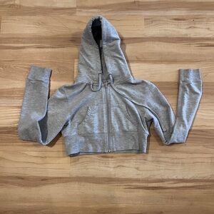 VTG Y2K Rock C’est Toi Cropped Grey Zip-Up Hoodie Size Small